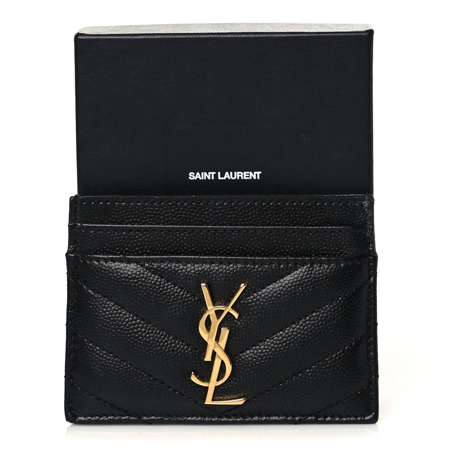 Grain De Poudre Matelasse Chevron Monogram Credit Card Case Black