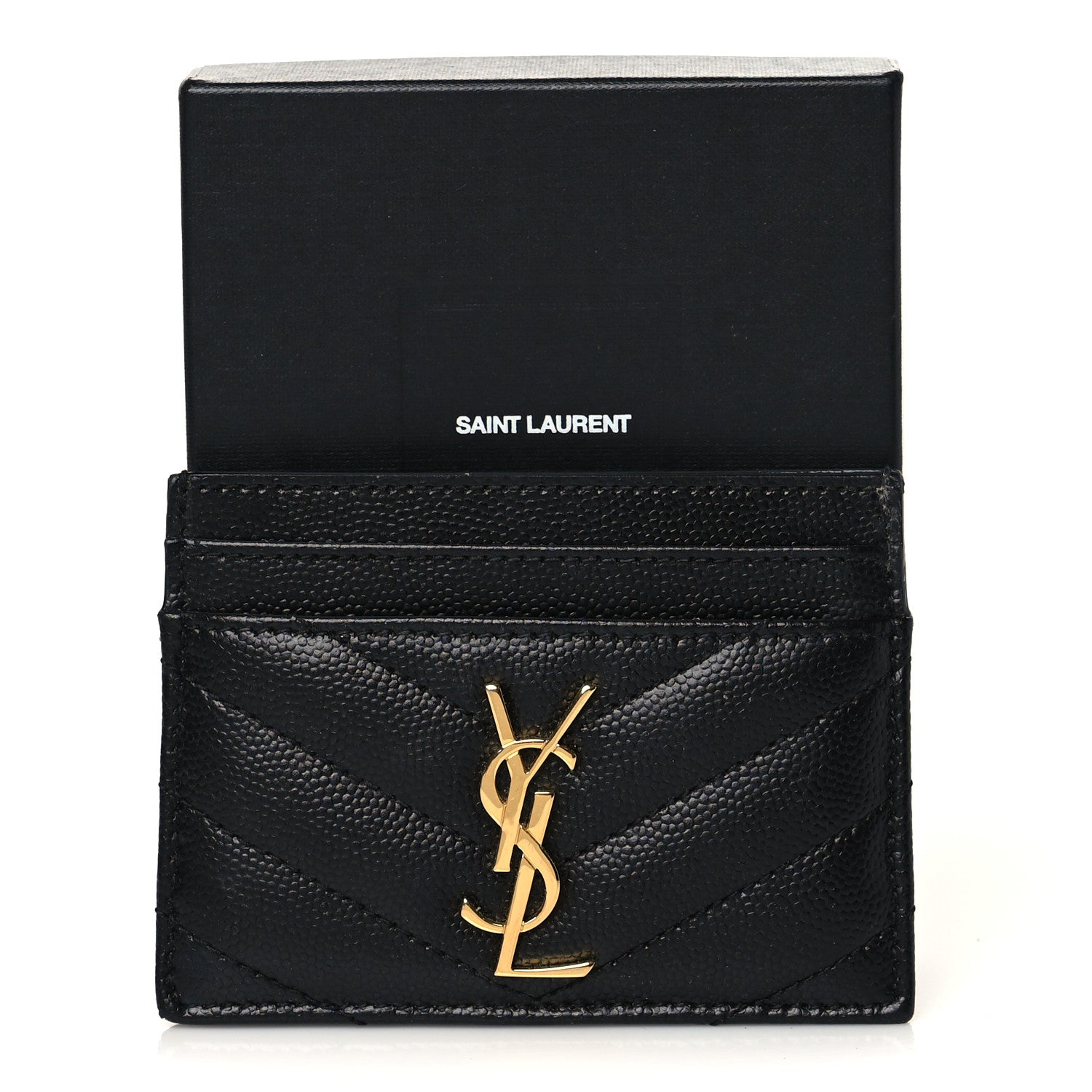Saint Laurent Grain De Poudre Matelasse Chevron Monogram Credit Card Case Black 8 of 8