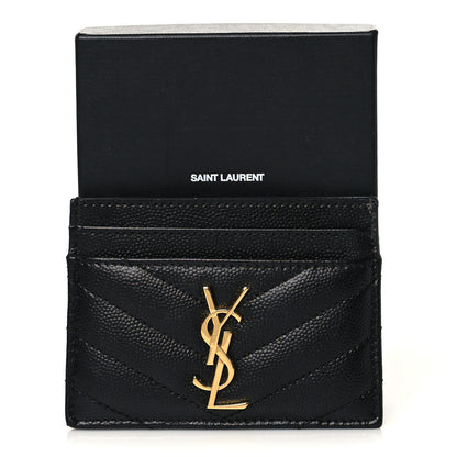 Saint Laurent Grain De Poudre Matelasse Chevron Monogram Credit Card Case Black 8 of 8