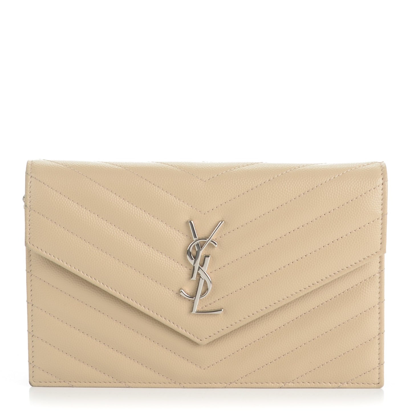Grain De Poudre Matelasse Chevron Monogram Envelope Chain Wallet Nude Powder
