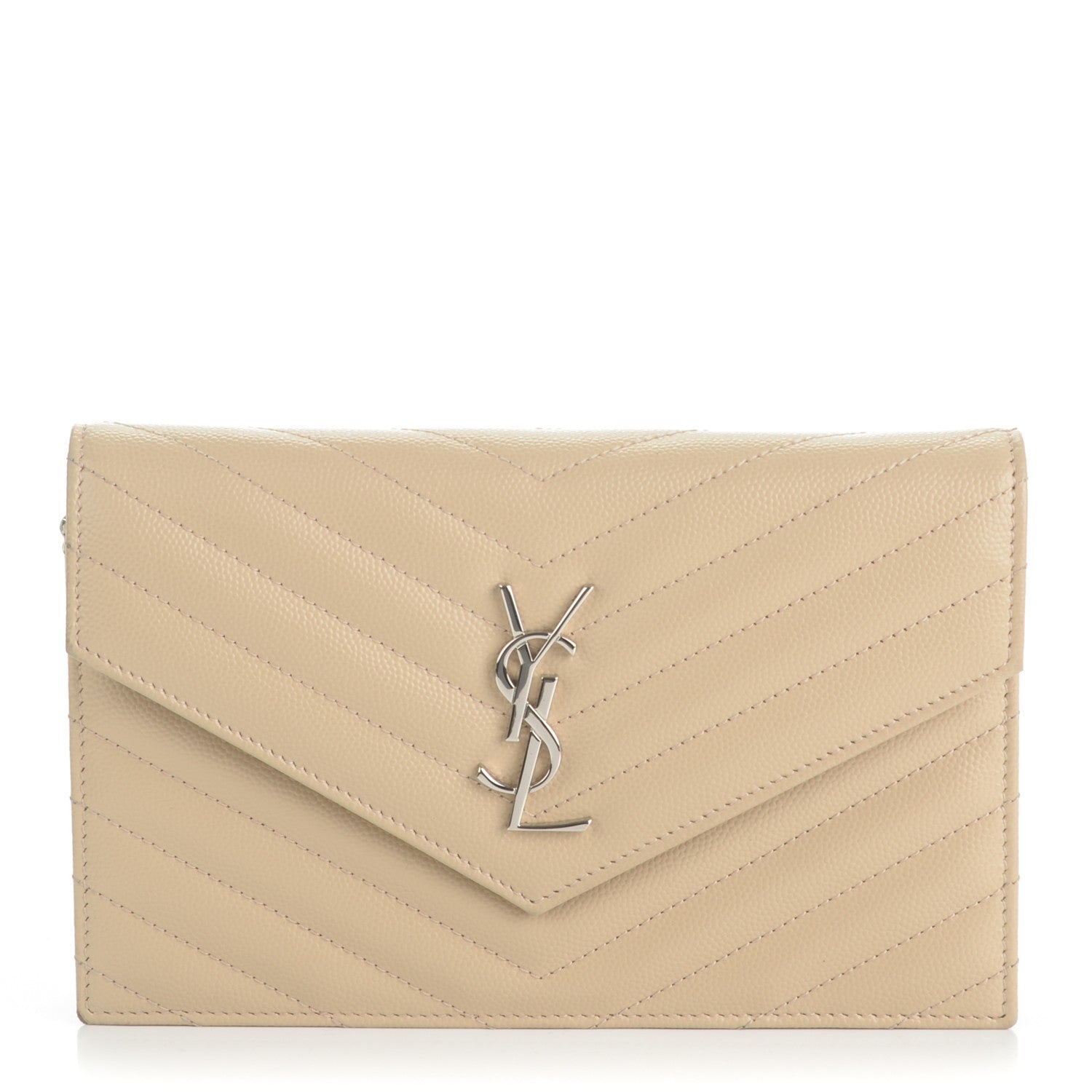 Saint Laurent Grain De Poudre Matelasse Chevron Monogram Envelope Chain Wallet Nude Powder 1 of 7