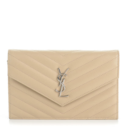 Saint Laurent Grain De Poudre Matelasse Chevron Monogram Envelope Chain Wallet Nude Powder 1 of 7