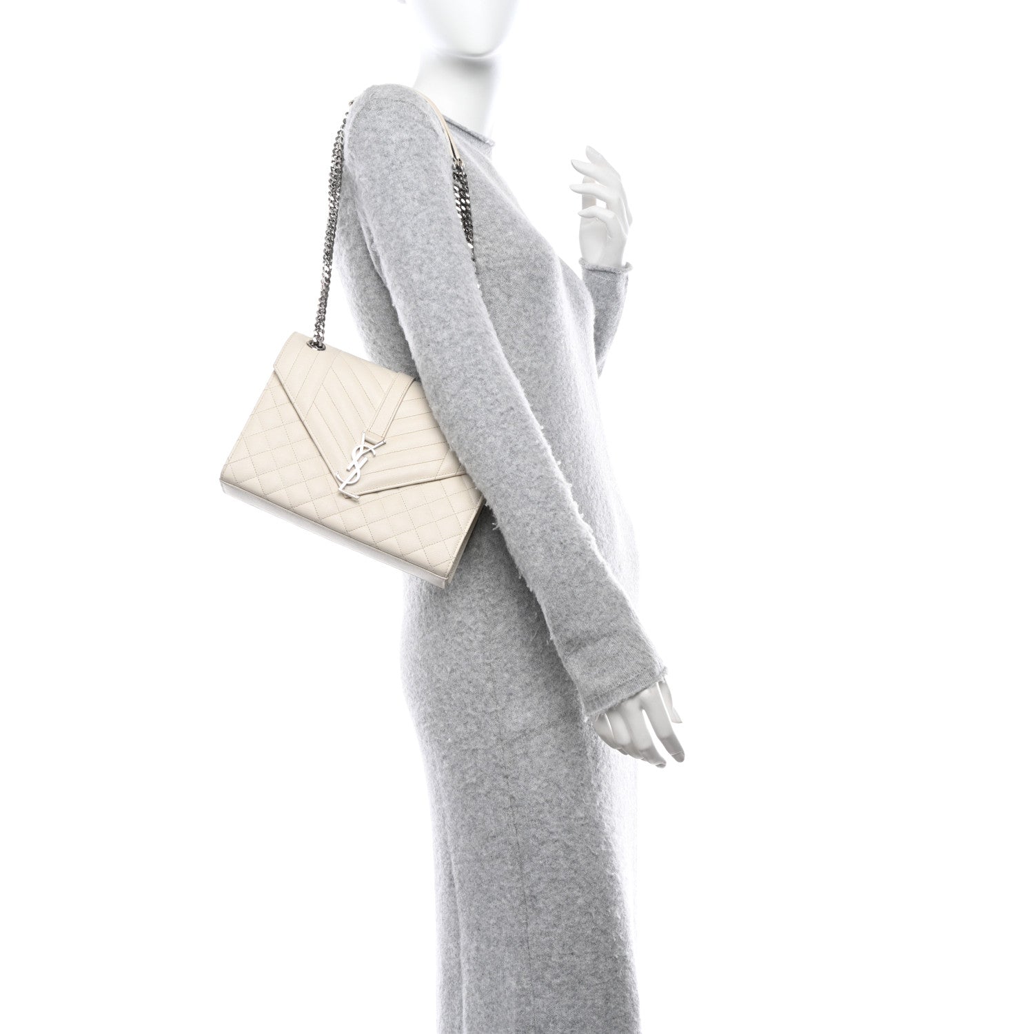 Saint Laurent SAINT LAURENT Grain De Poudre Textured Mixed Matelasse Medium Triquilt Monogram Satchel Porcellana 2 of 11