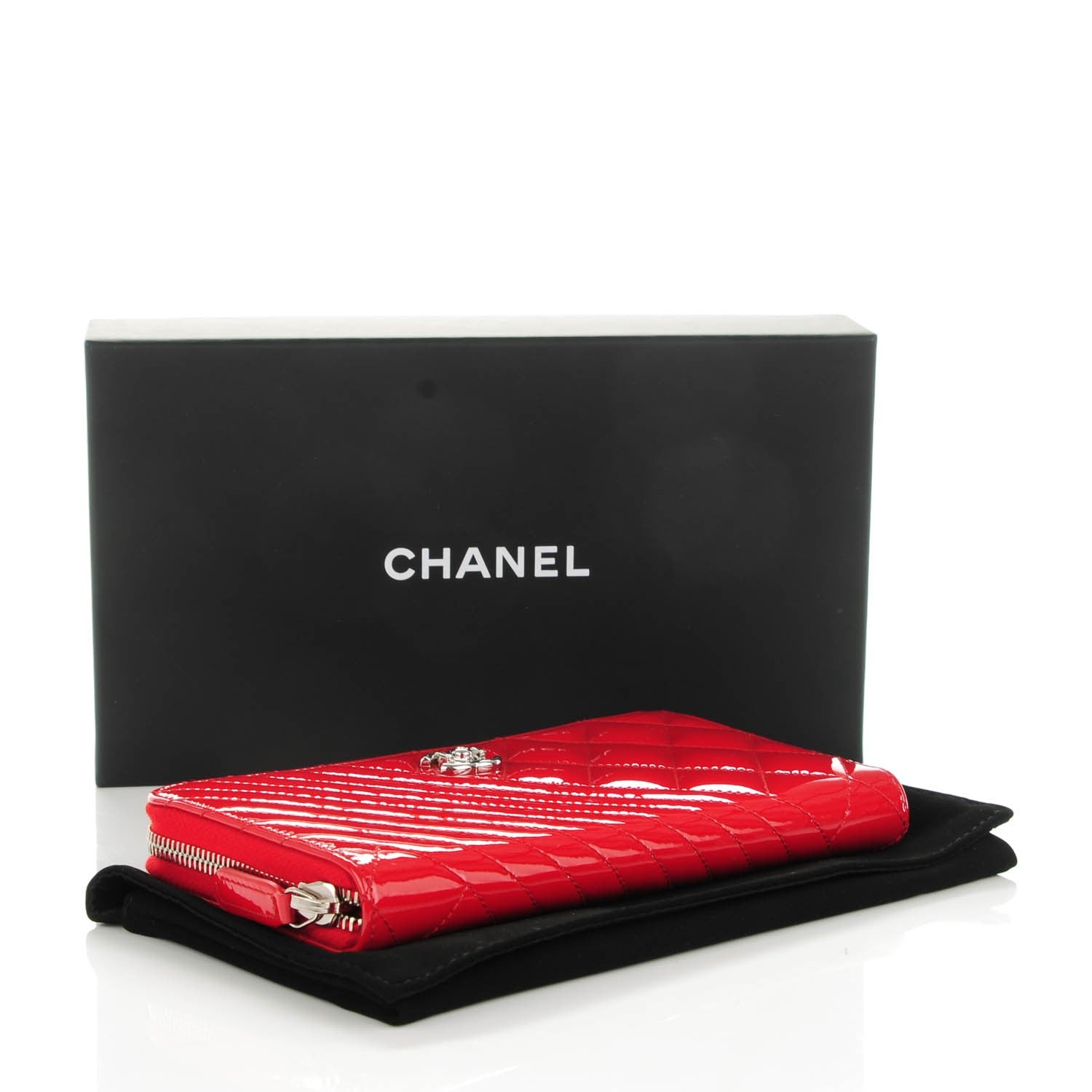 Chanel Patent Quilted Coco Boy Zip Around Wallet Red 4 of 8
