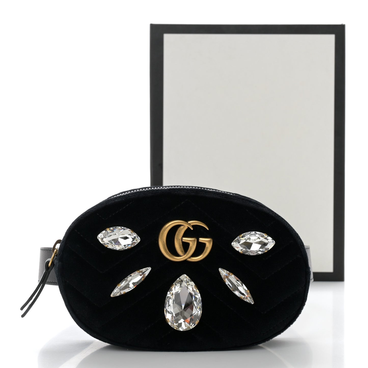 Velvet Matelasse Marquise Crystals GG Marmont Belt Bag 75 30 Black