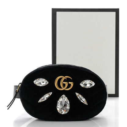 Gucci Velvet Matelasse Marquise Crystals GG Marmont Belt Bag 75 30 Black 12 of 12