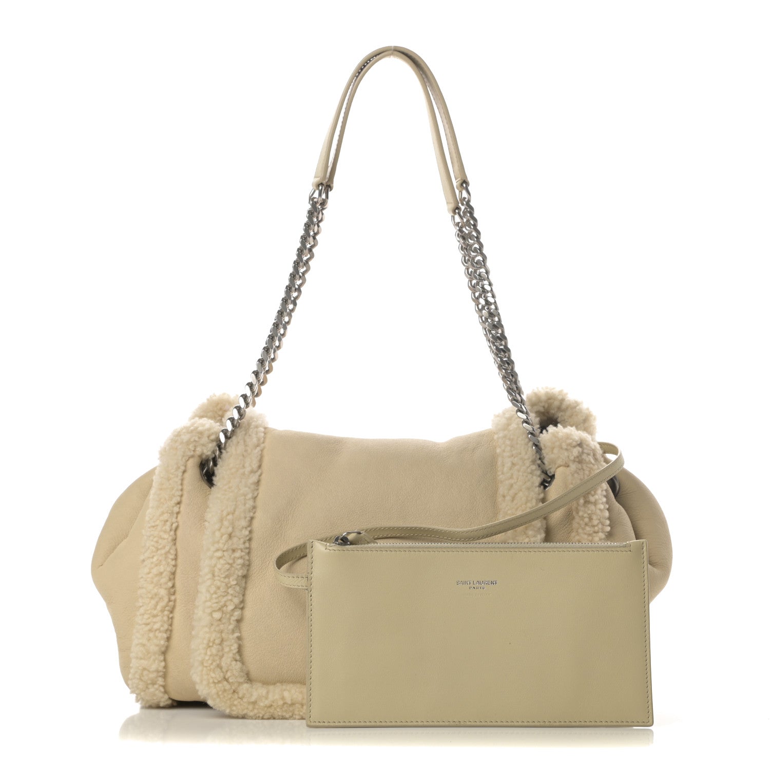 Saint Laurent Shearling Medium Nolita Shoulder Bag Natural 2 of 14