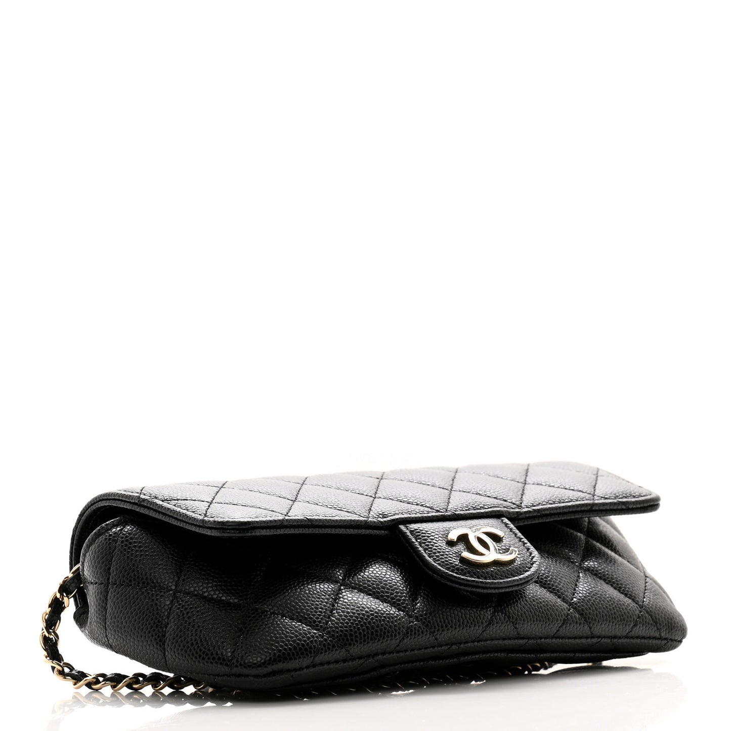 Caviar Quilted Glasses Case With Chain Black