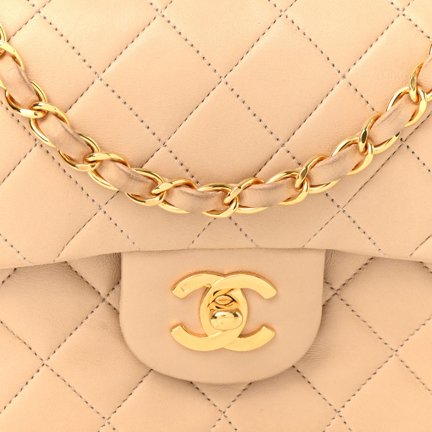 Lambskin Quilted Small Double Flap Beige