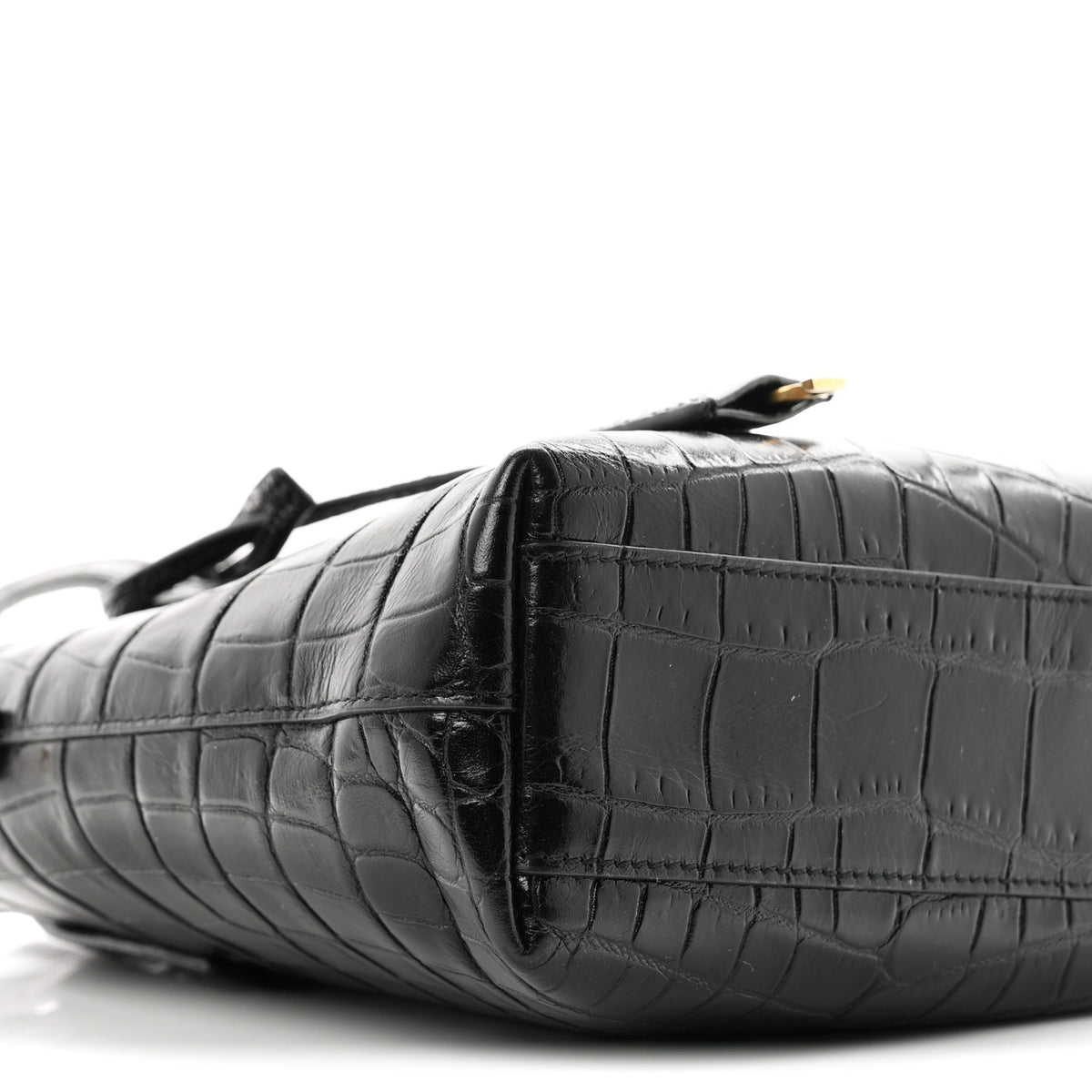 Calfskin Crocodile Embossed Paris Mini Toy Shopper Tote Black