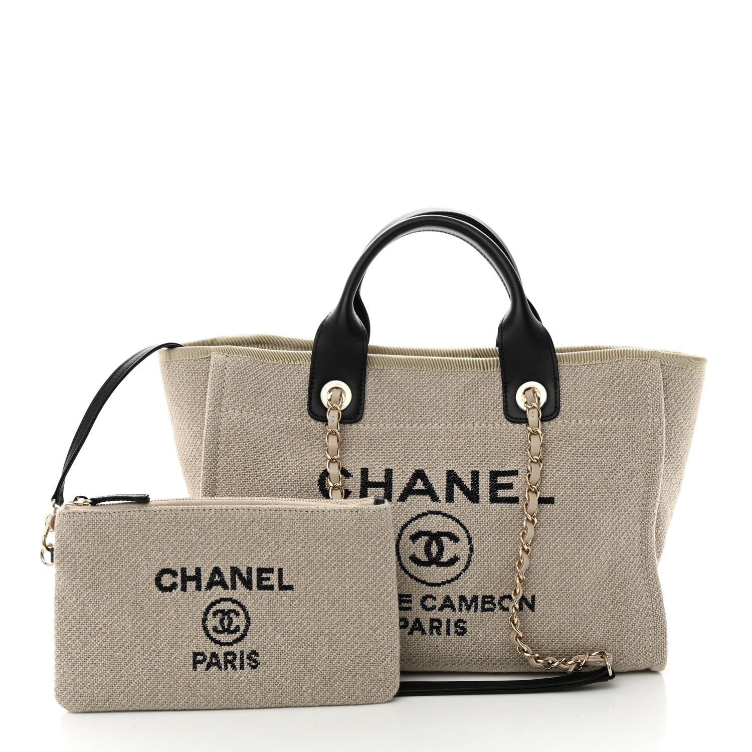 Chanel Mixed Fibers Small Deauville Tote Beige Black 3 of 11