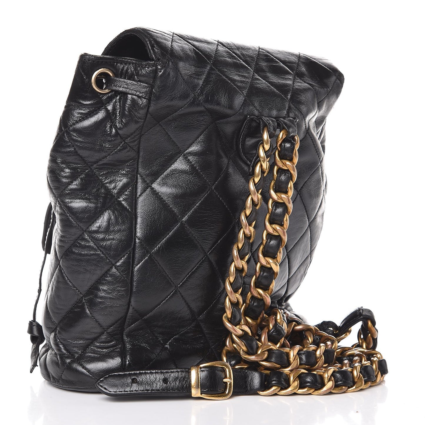 Lambskin Quilted Drawstring Backpack Black