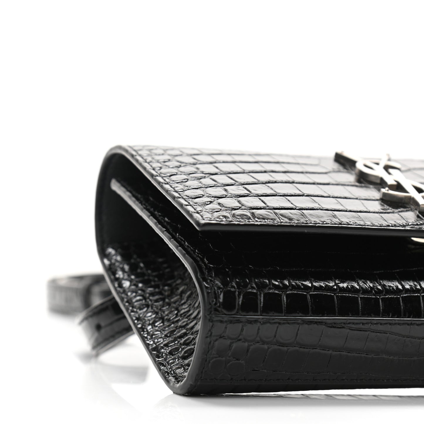Calfskin Crocodile Embossed Monogram Kate Belt Bag Black