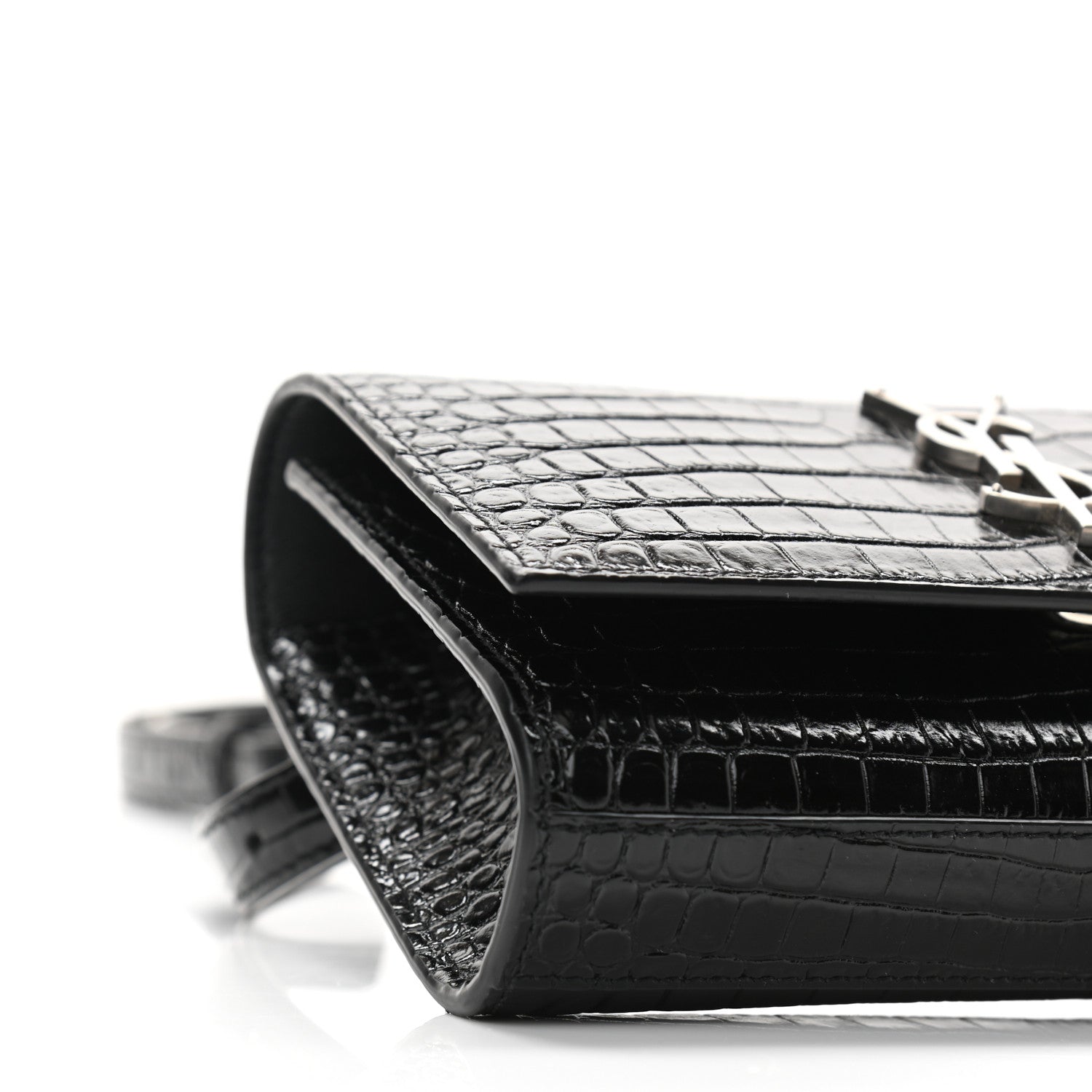 Saint Laurent Calfskin Crocodile Embossed Monogram Kate Belt Bag Black 8 of 9