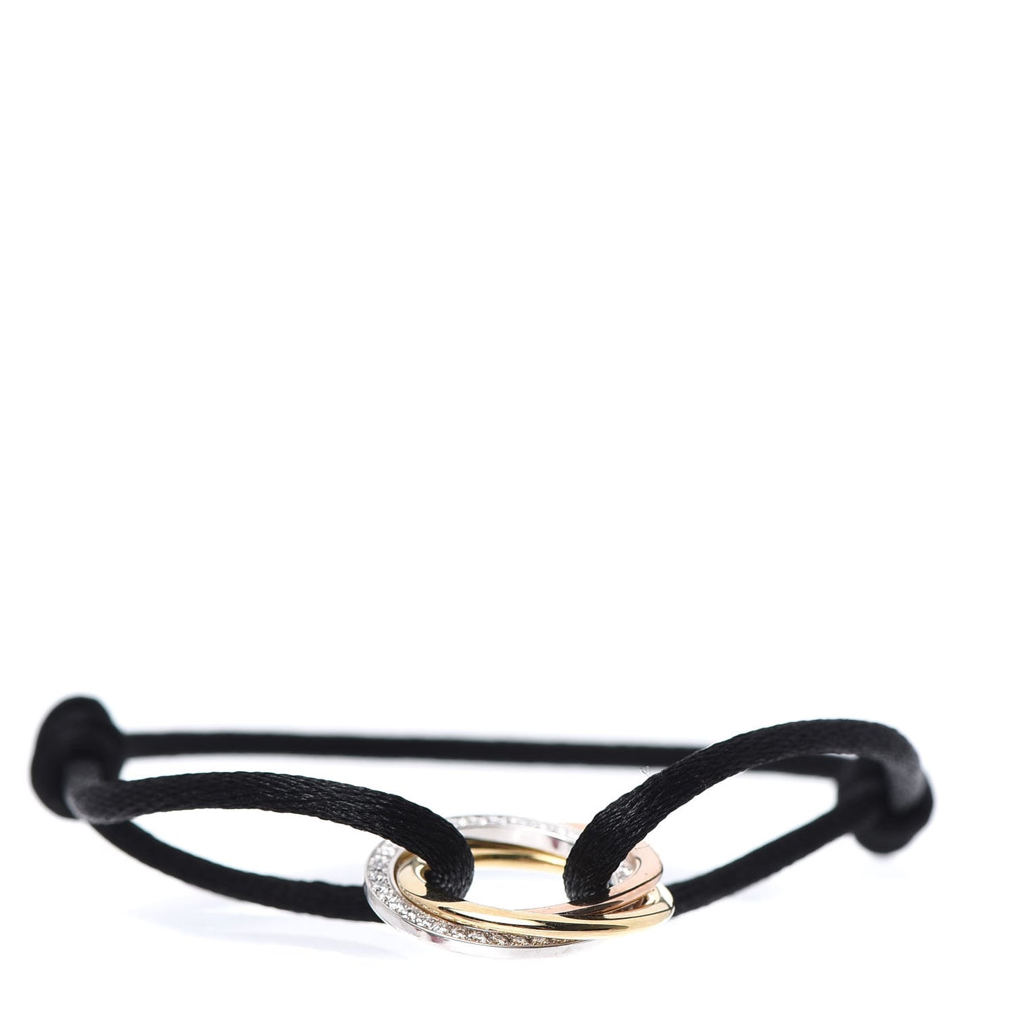 18K White Yellow Pink Gold Diamond Trinity Cord Bracelet Black