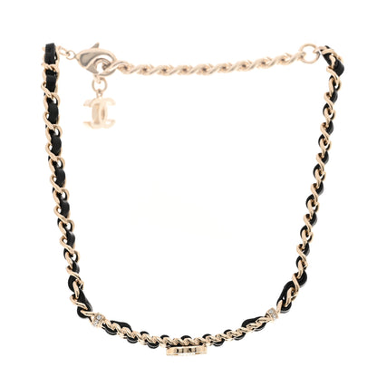 Chanel Metal Lambskin Crystal CC Choker Necklace Black Gold 3 of 6