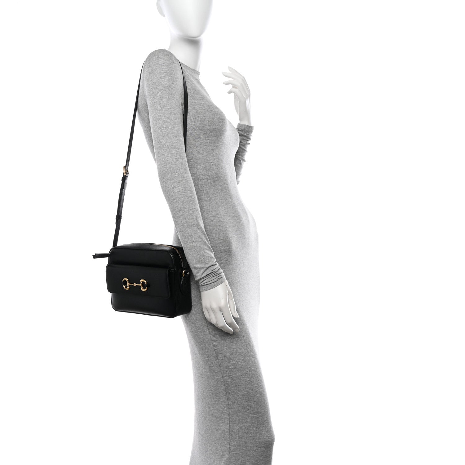 Gucci Textured Calfskin Small Horsebit 1955 Shoulder Bag Black 2 of 12