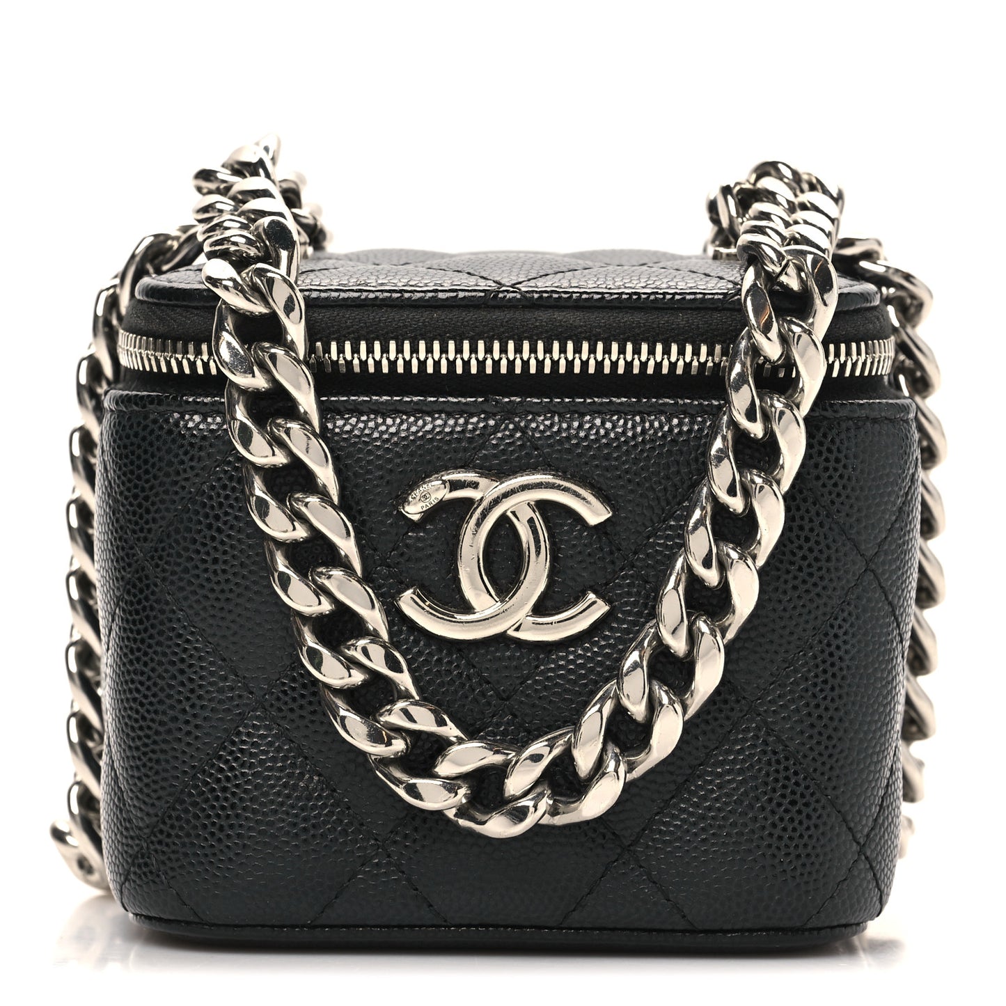 Caviar Quilted Mini Vanity Case With Chain Black