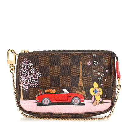 Louis Vuitton Damier Ebene 2019 Christmas Animation Mini Pochette Accessories Red 1 of 10