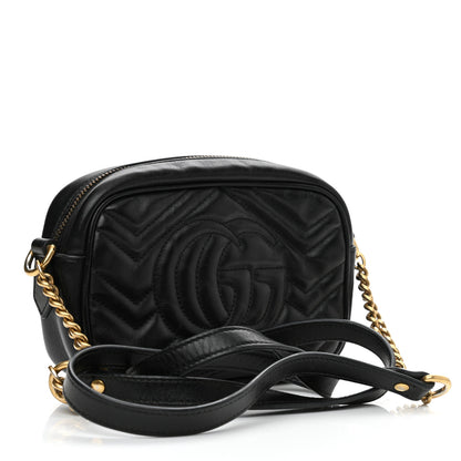 Gucci Calfskin Matelasse Mini GG Marmont Chain Shoulder Bag Black 3 of 13