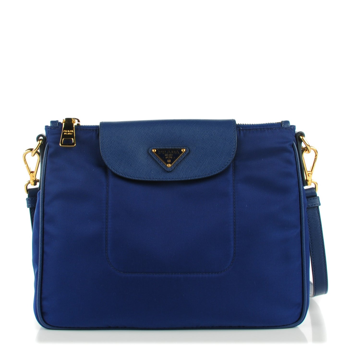 Tessuto Saffiano Flat Flap Messenger Bag Black Bluette