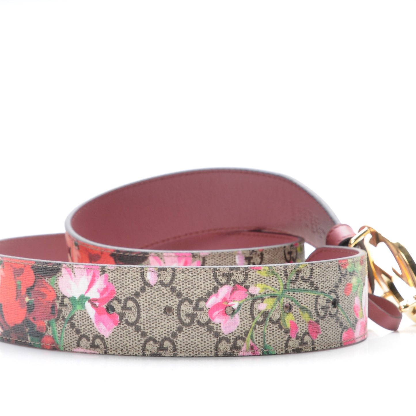 GG Supreme Monogram Blooms Moon Calfskin Interlocking G 37mm Belt 85 34 Beige Ebony Multicolor Dry Rose
