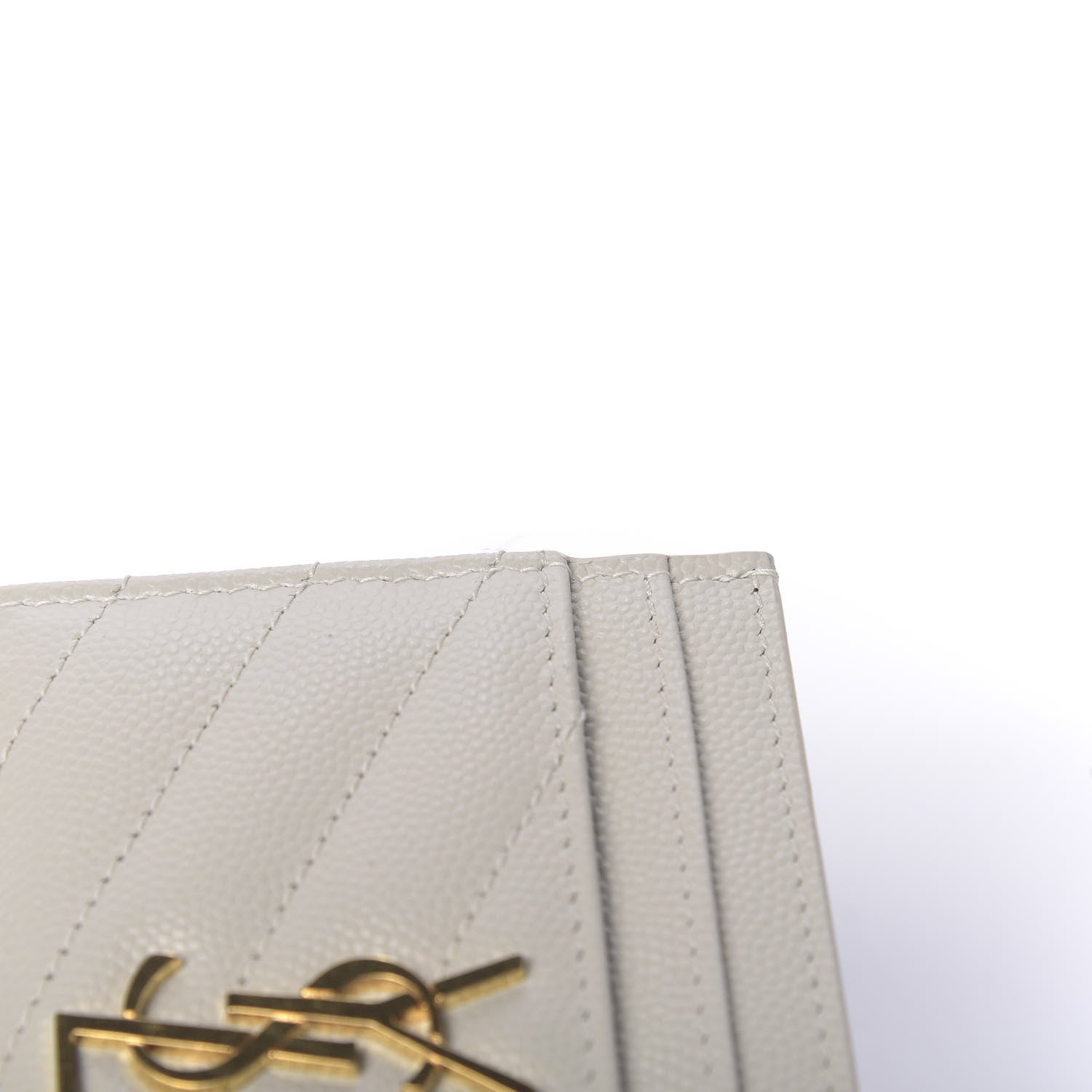 Saint Laurent Grain De Poudre Matelasse Chevron Monogram Credit Card Case Crema Soft 8 of 9