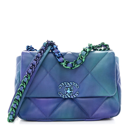 Chanel Tie Dye Calfskin Quilted Medium Chanel 19 Flap Blue Purple 1 of 10