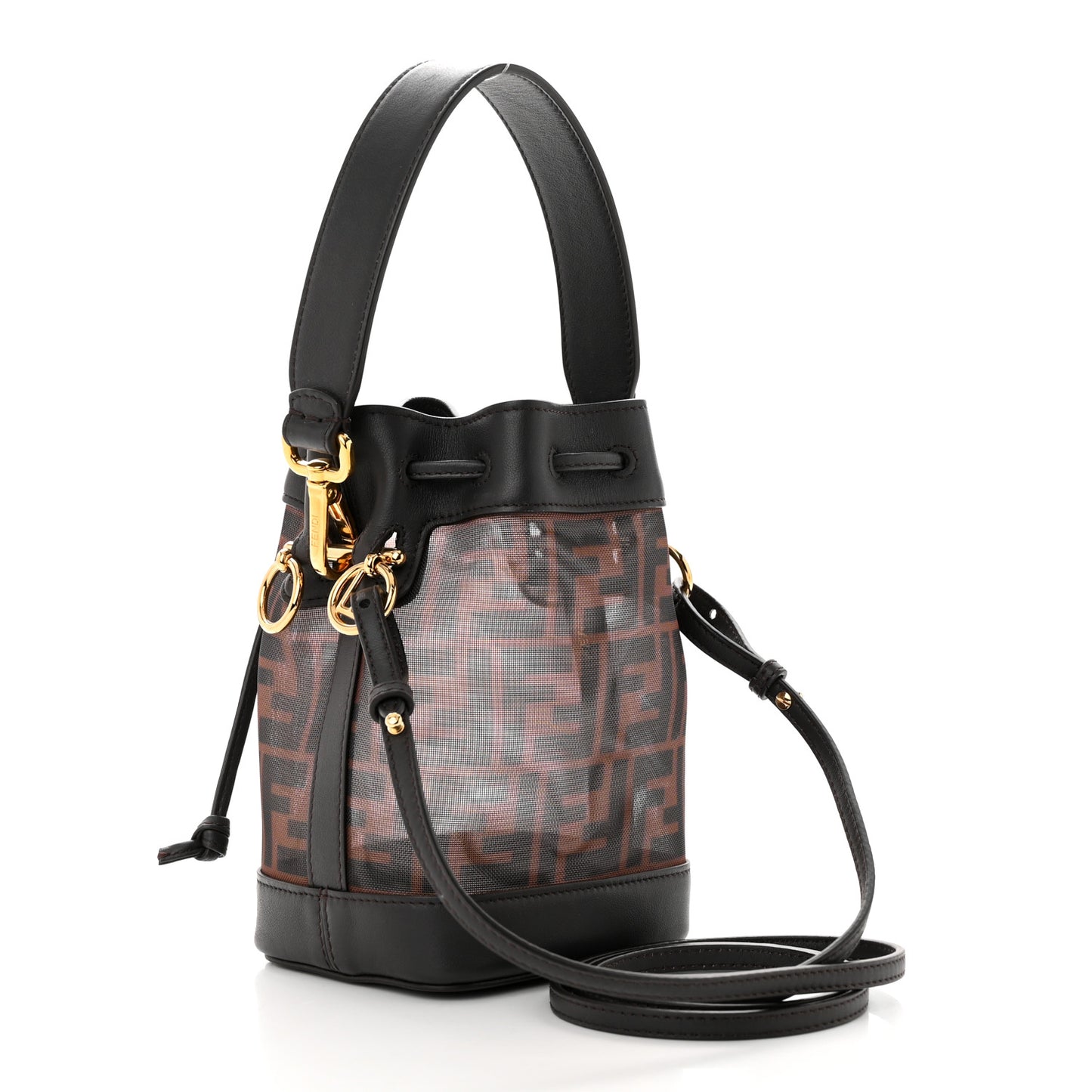 Mesh Vitello Grace F is Fendi FF 1974 Mini Mon Tresor Bucket Bag Marrone Black Ebano