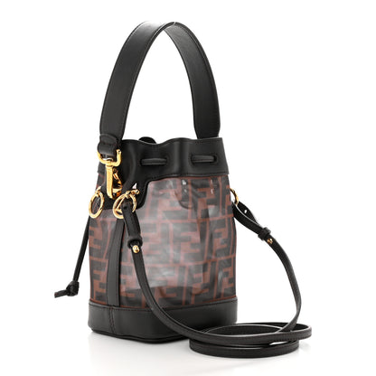 Fendi Mesh Vitello Grace F is Fendi FF 1974 Mini Mon Tresor Bucket Bag Marrone Black Ebano 3 of 10