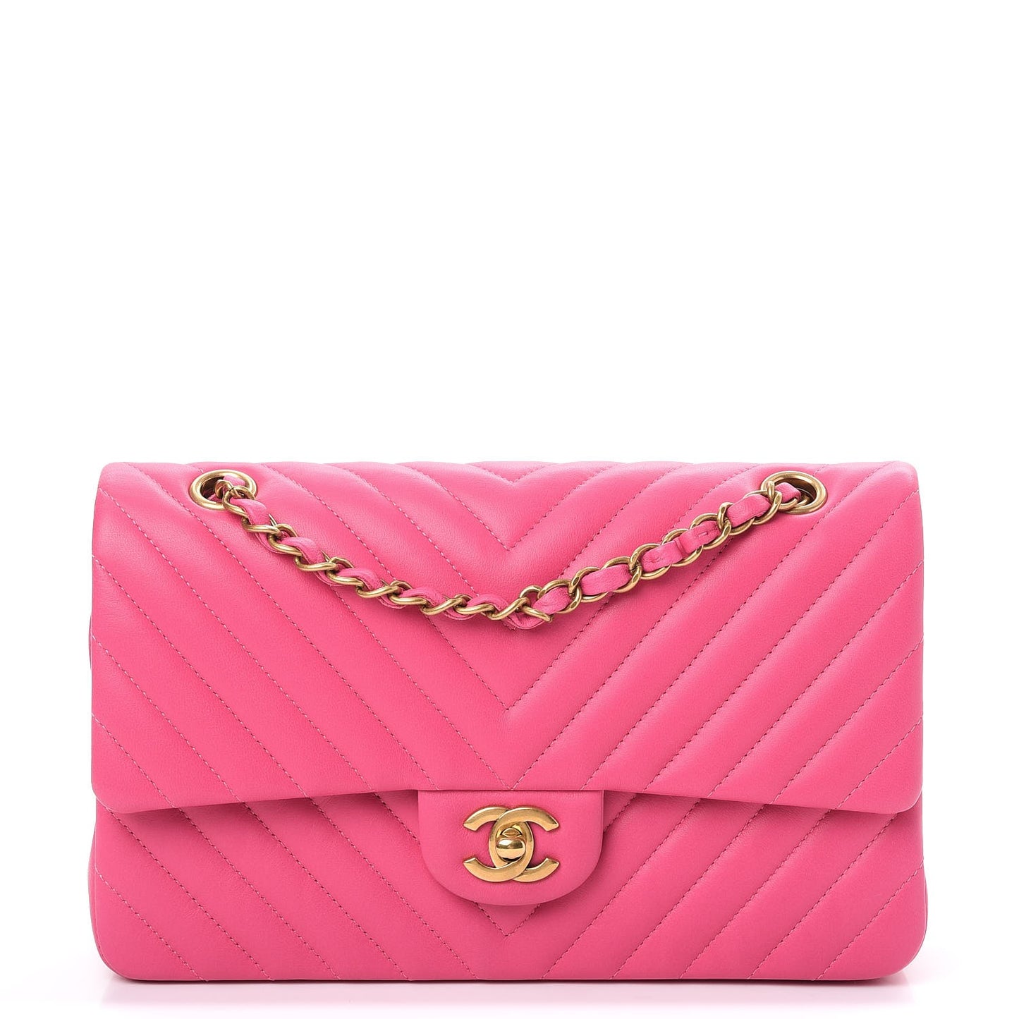 Lambskin Chevron Quilted Medium Double Flap Pink