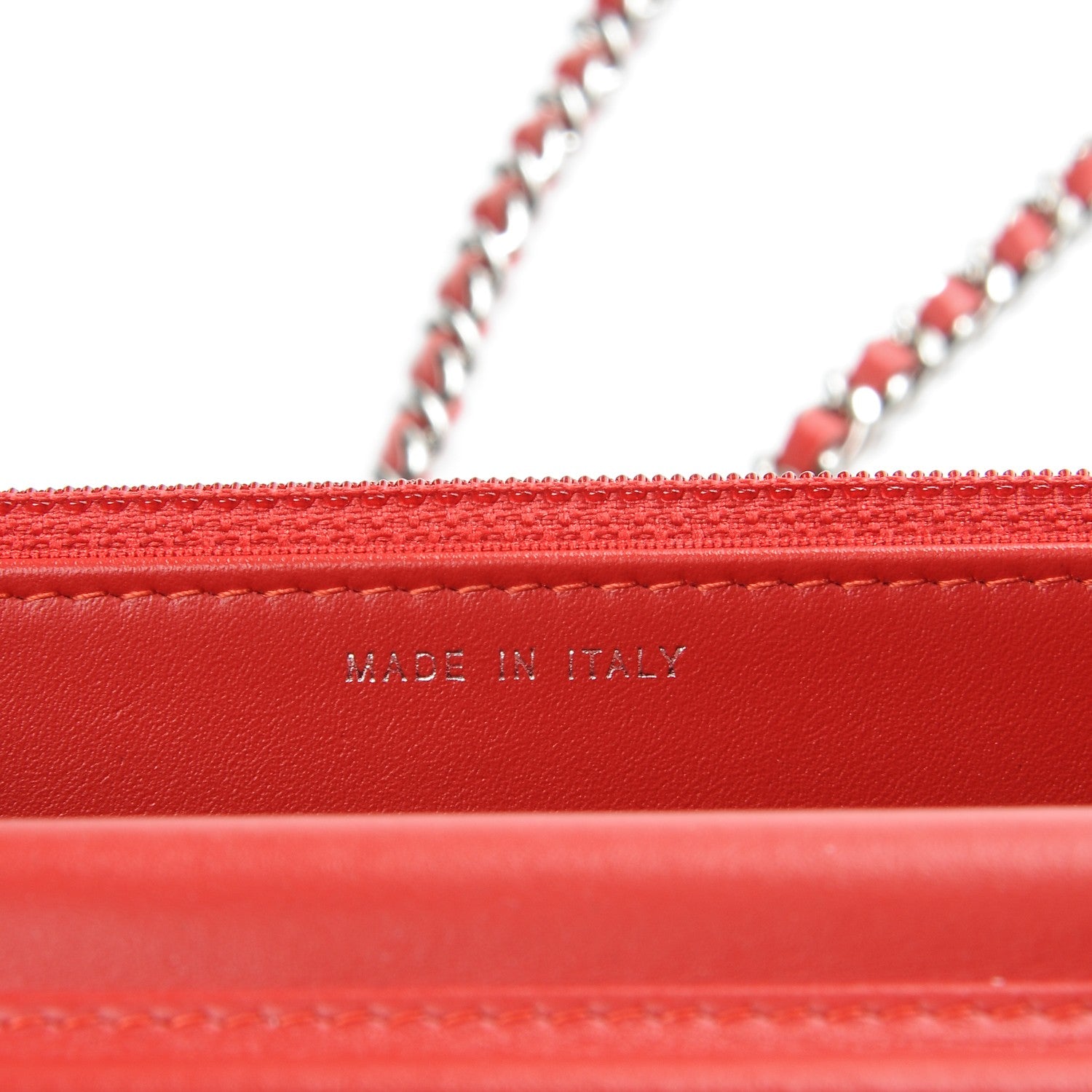 Chanel Patent Calfskin Chevron Quilted Wallet On Chain WOC Red 7 of 8