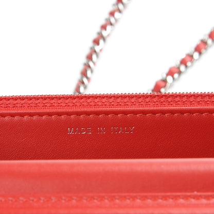 Chanel Patent Calfskin Chevron Quilted Wallet On Chain WOC Red 7 of 8