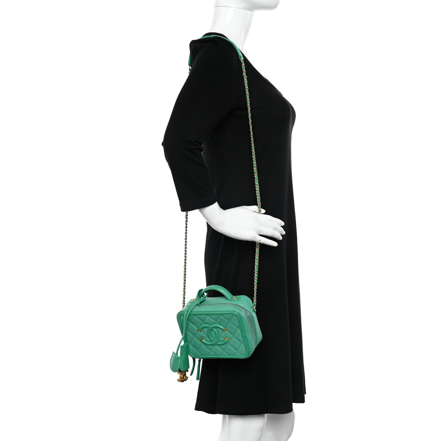 Chanel Caviar Quilted Small CC Filigree Vanity Case Green 2 of 12