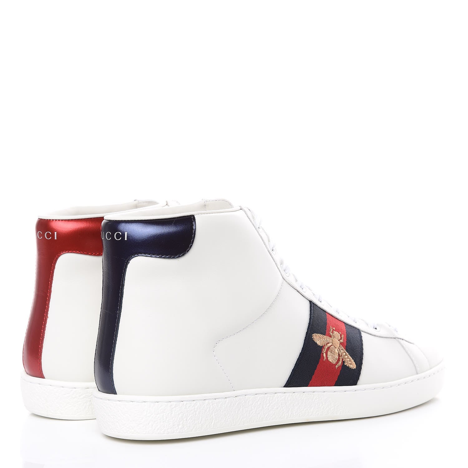 Gucci Calfskin Miro Soft Web Bee Embroidered Mens Ace High Top Sneakers 9 White 4 of 9