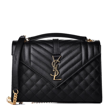 Saint Laurent Grain De Poudre Textured Mixed Matelasse Triquilt Medium Monogram Satchel Black 1 of 9