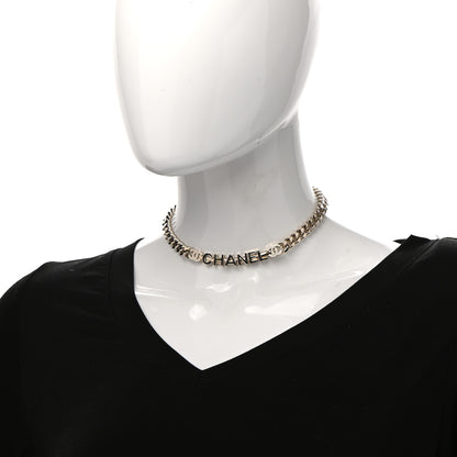 Chanel Enamel Metal Logo Choker Necklace Gold White Black 2 of 6
