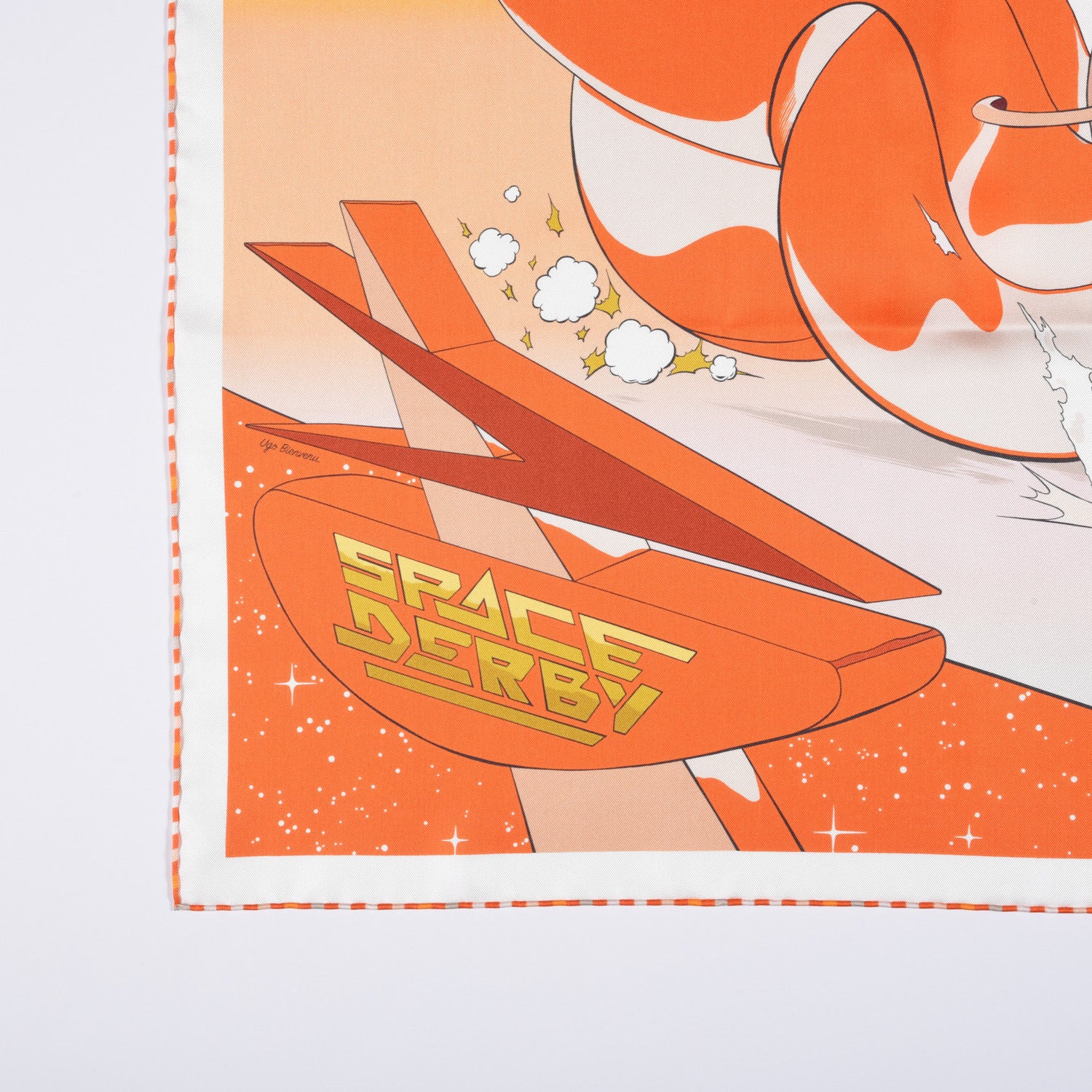 Hermes Silk Space Derby Scarf 90 Orange Creme Roux 3 of 4