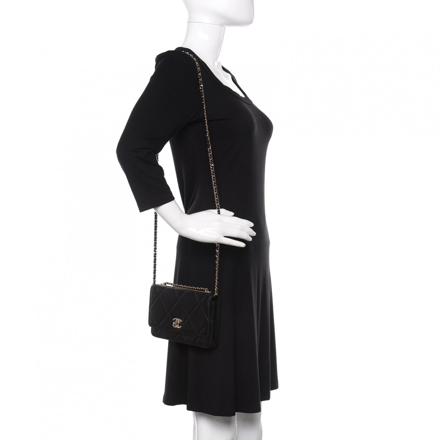 Lambskin Quilted Trendy CC Wallet On Chain WOC Black