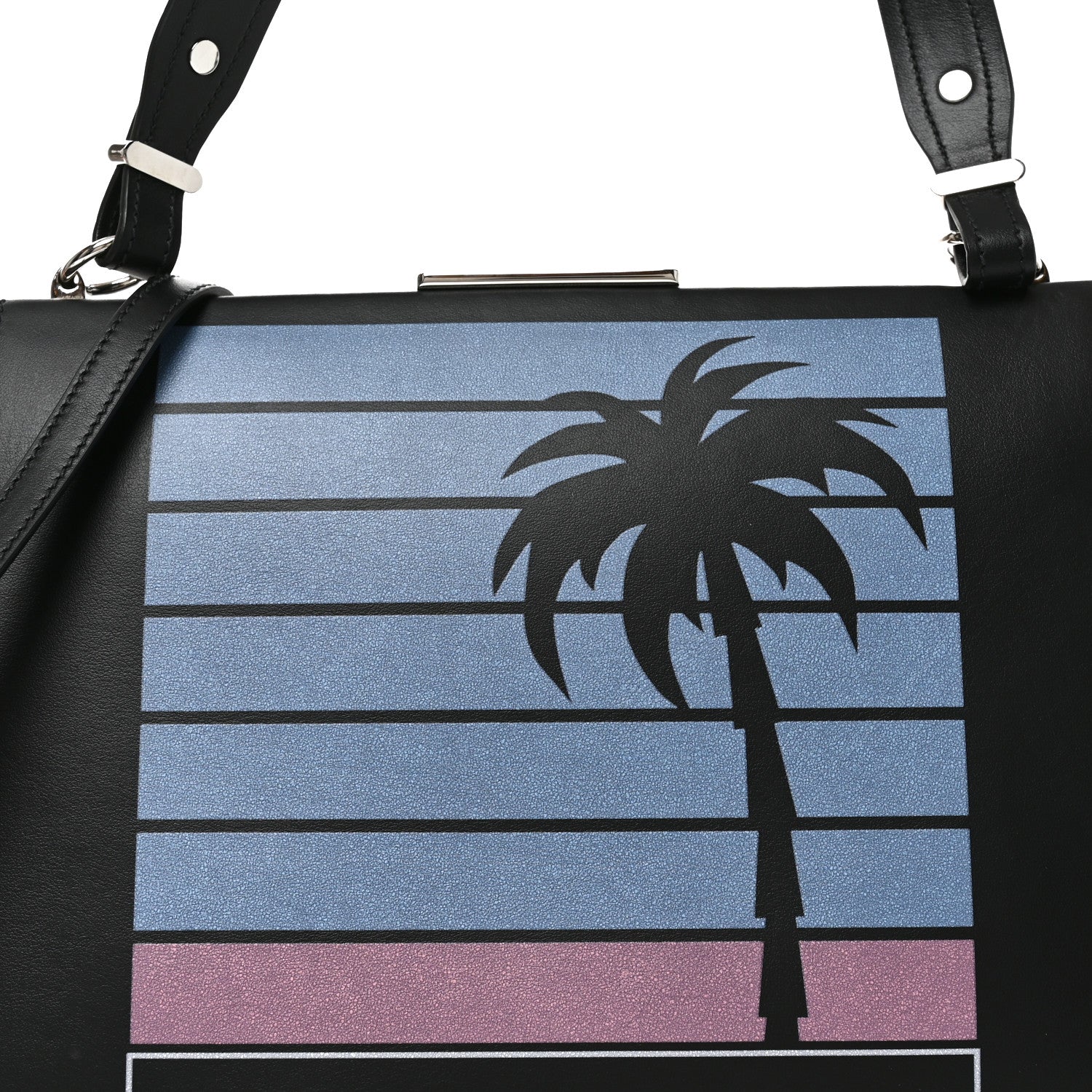 Prada City Calfskin Palm Tree Print Light Frame Bag Black Mare 7 of 9