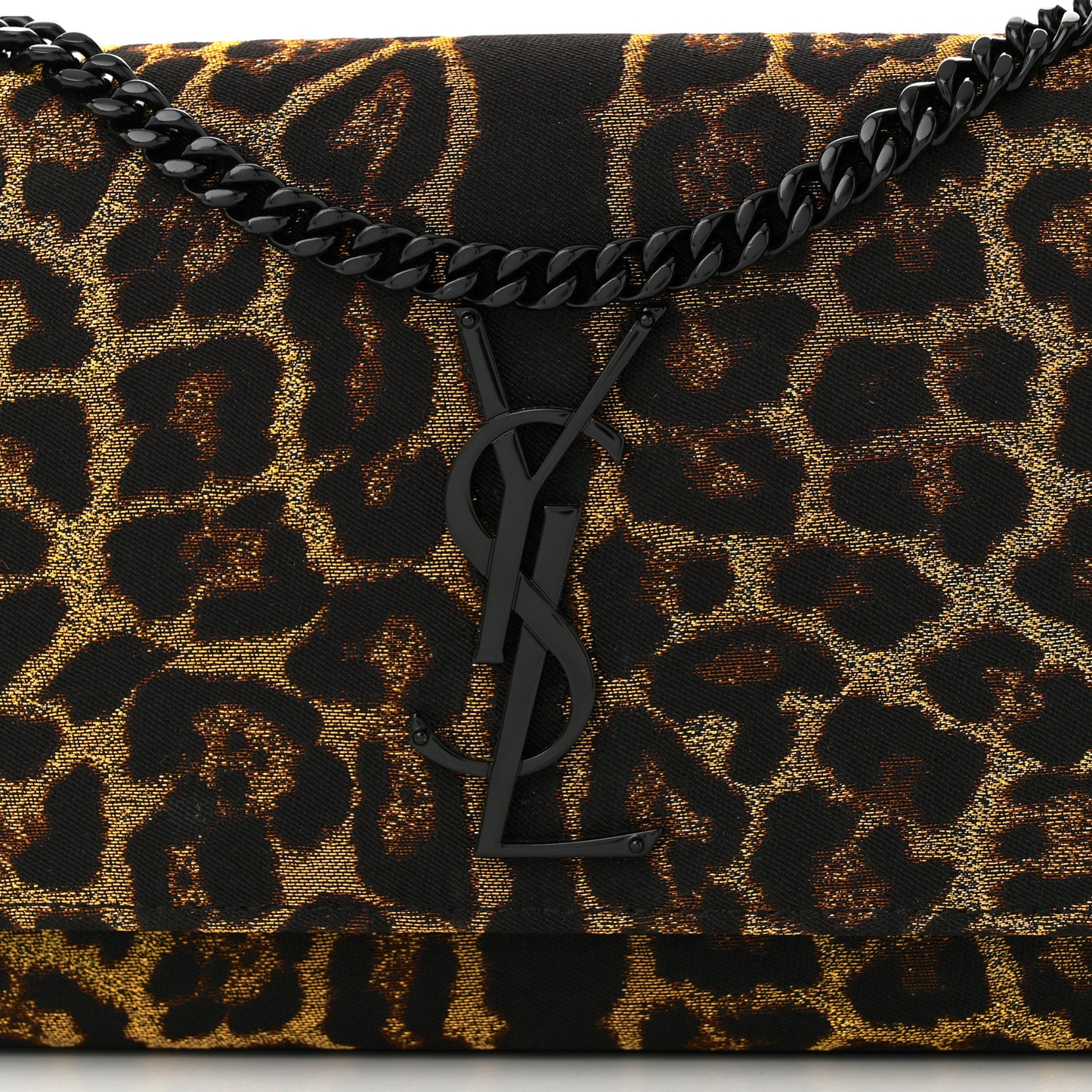 Jacquard Leopard Small Monogram Kate Satchel Oro Natural