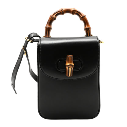 Gucci Calfskin Mini Bamboo Top Handle 3 Way Shoulder Bag Black 1 of 9