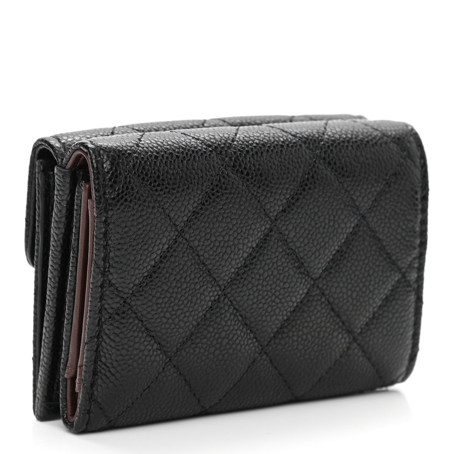 Caviar Quilted Compact Flap Wallet Black