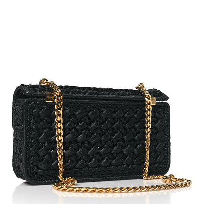 Celine Raffia Effect Claude Chain Shoulder Bag Black 3 of 9