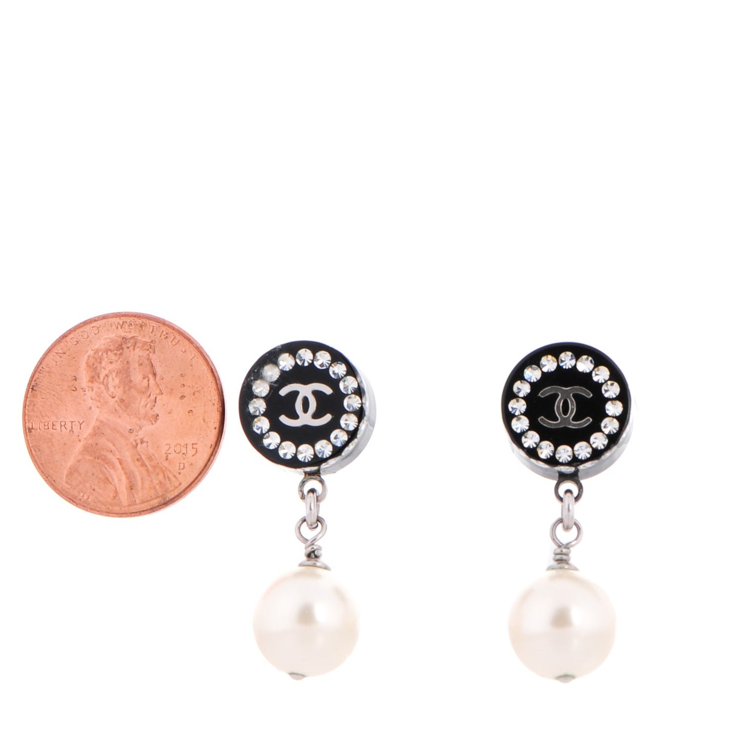 Resin Crystal Pearl CC Drop Earrings Black Silver