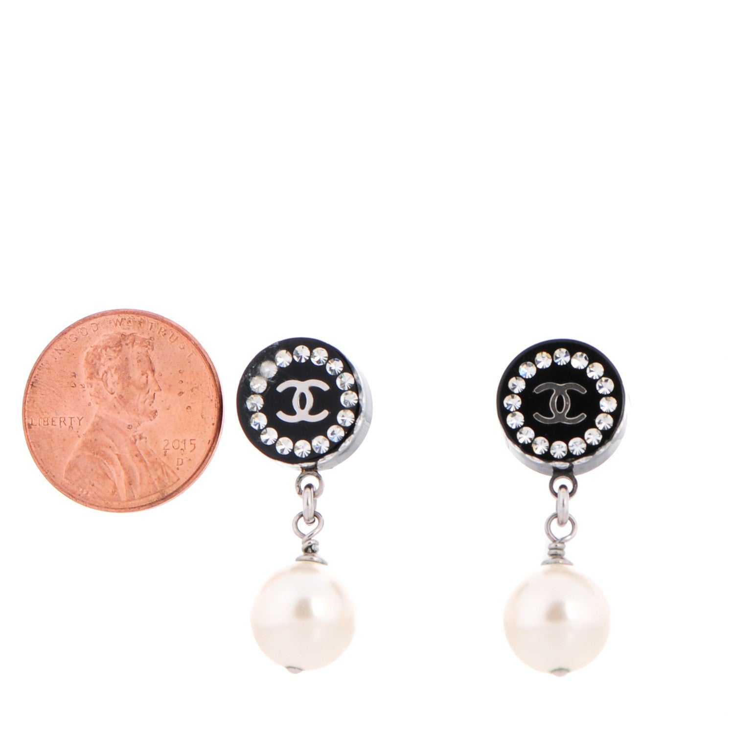 Chanel Resin Crystal Pearl CC Drop Earrings Black Silver 2 of 4