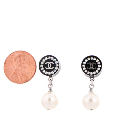 Chanel Resin Crystal Pearl CC Drop Earrings Black Silver 2 of 4