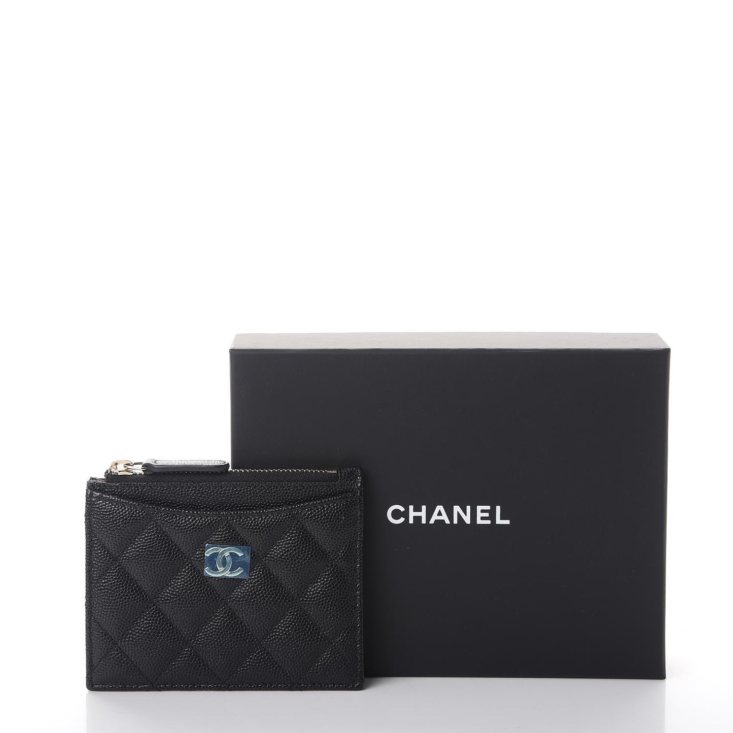 Caviar Quilted CC Zip Card Holder Black