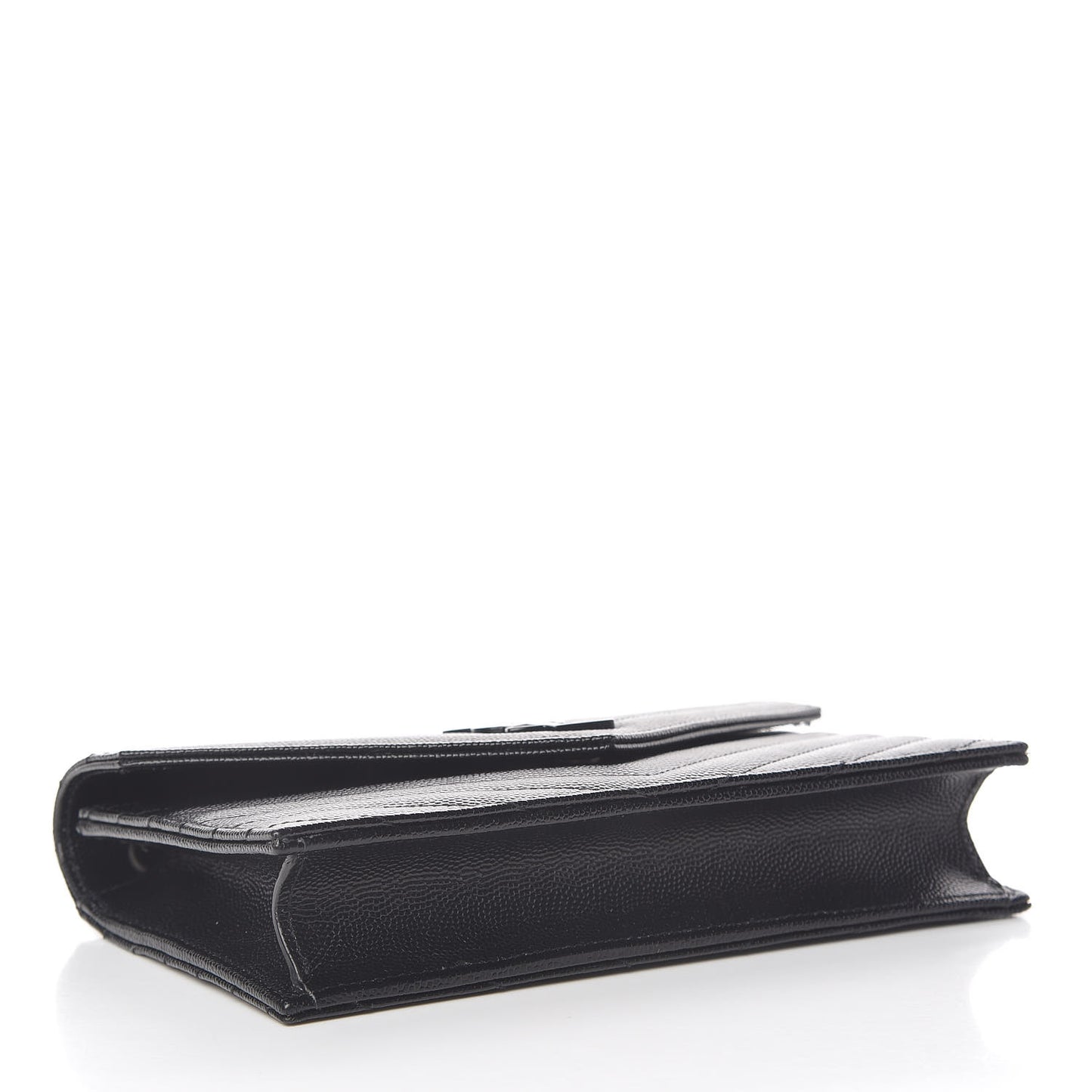 Grain De Poudre Matelasse Chevron Monogram Envelope Chain Wallet Black