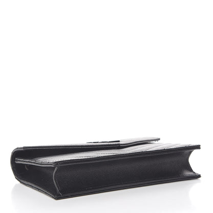 Saint Laurent Grain De Poudre Matelasse Chevron Monogram Envelope Chain Wallet Black 4 of 14